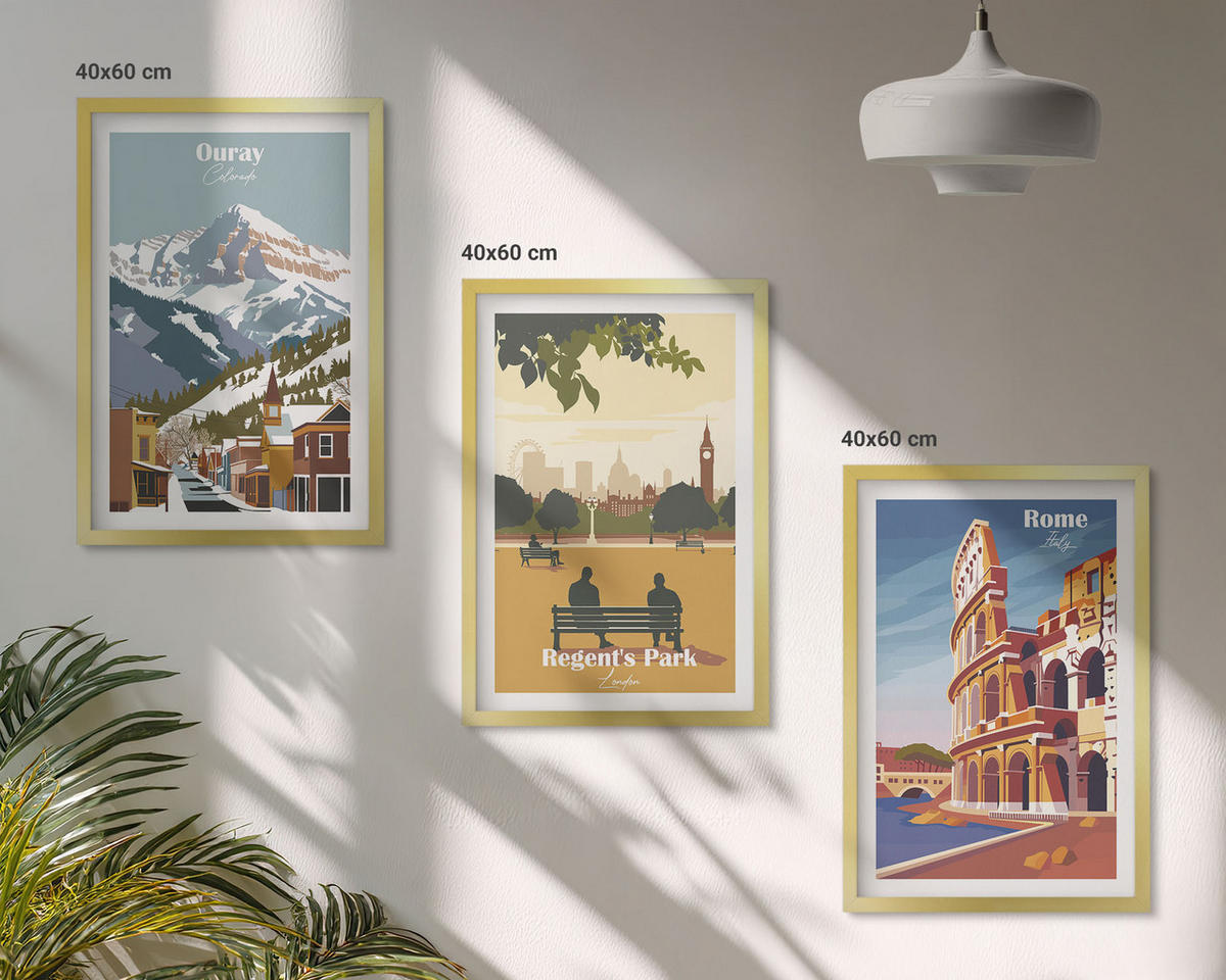 BILDER SET 3er Set - 40x60 cm Goldrahmen - Ouray Mountains London Coliseum - Goldfarben, Kunststoff (40/60cm) - TULUP