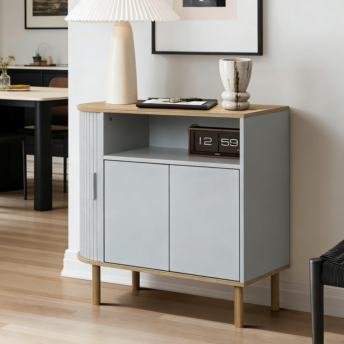 KOMMODE Modern mit 2 Türen, Holz | B80 x T40 x H76,5 cm - Grau, Holz (80/76.5/40cm) - Hometopia