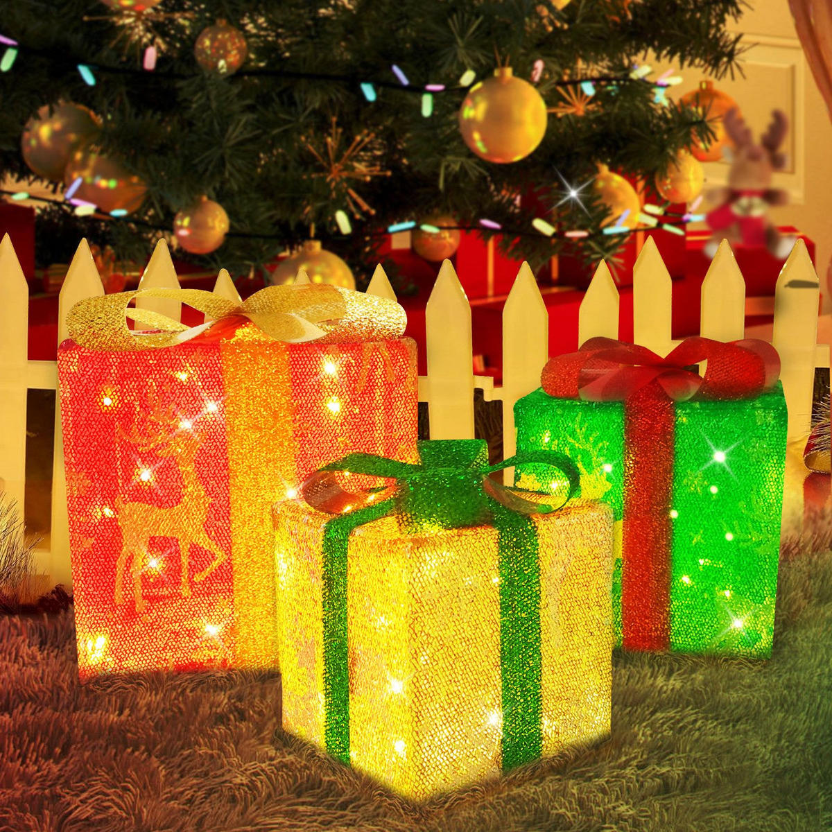 WEIHNACHTSGESCHENKBOX Elch (3er-set) 26/26/26 cm - Multicolor, Textil (26/26/26cm) - Nettlife