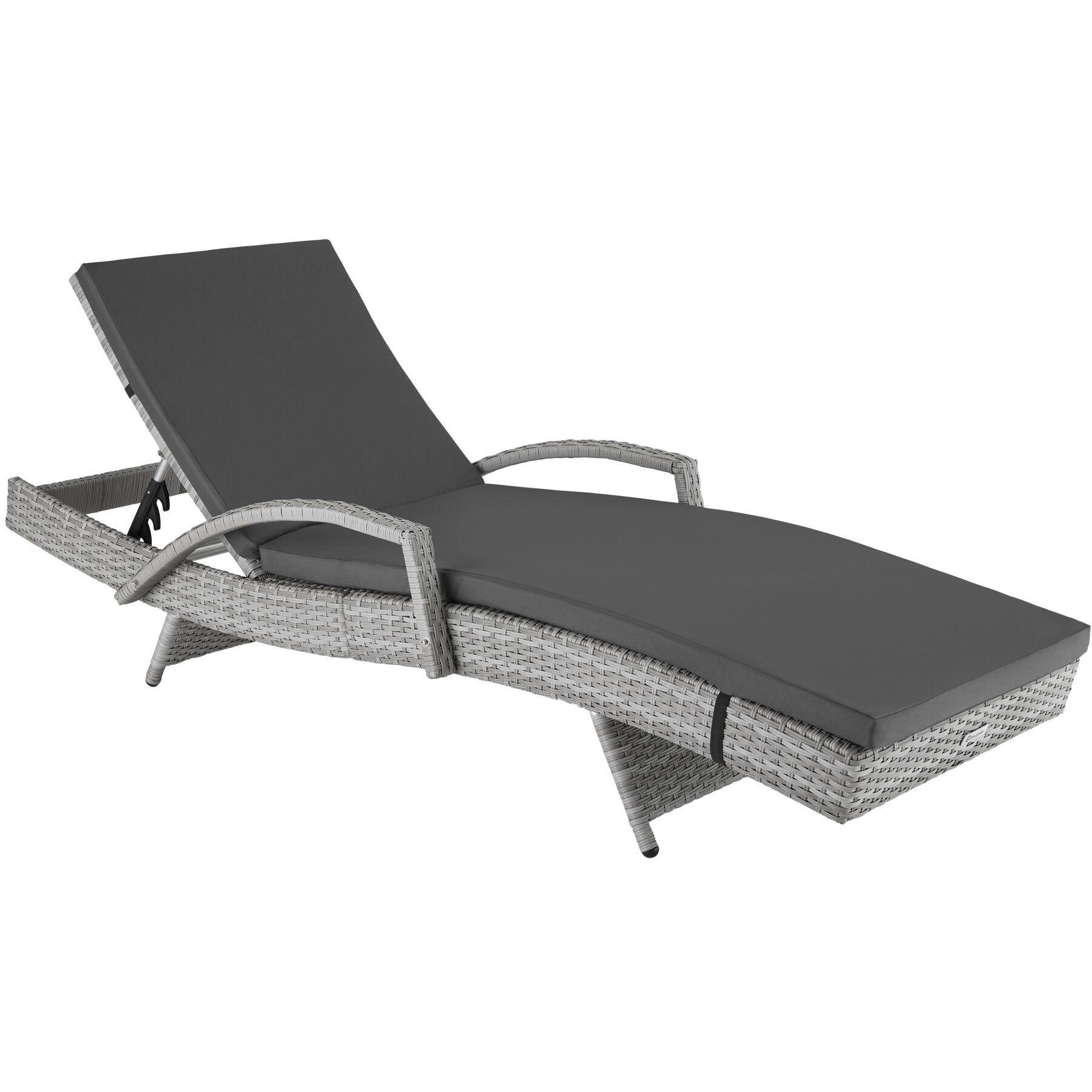 RATTAN-SONNENLIEGE Océane,190 x 71 x 34 – 74,5 cm,hellgrau - Hellgrau, Kunststoff (71/74.5/190cm) - tectake