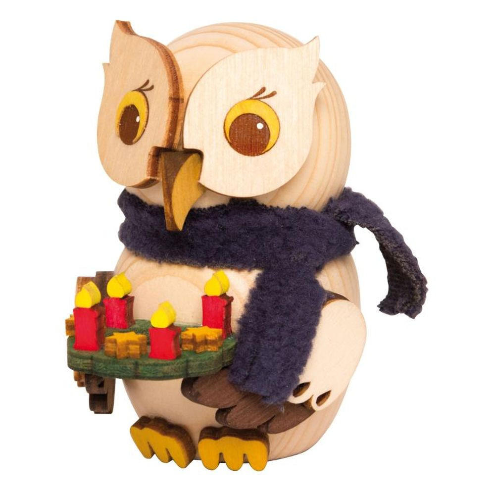 DEKOFIGUR Holzfigur Minieule mit Adventskranz 7cm - Multicolor, Holz (5/7/5cm)