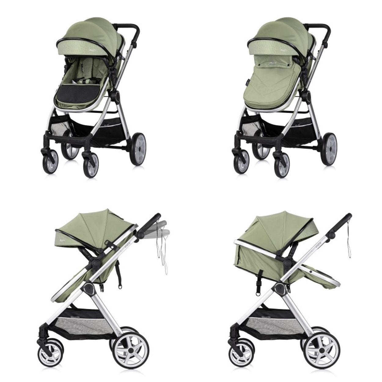 KINDERWAGEN 2 in 1 Vista grün Wickeltasche, Fußabdeckung, Korb, Gurt - Grün, Metall (90/63/108cm) - Chipolino