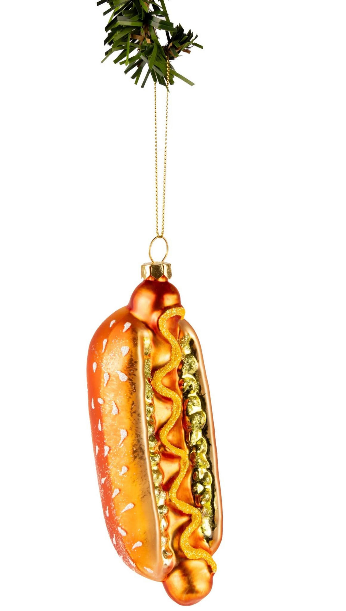 WEIHNACHTSKUGEL Hot Dog 14 cm - Goldfarben, Glas (5/14/1cm)