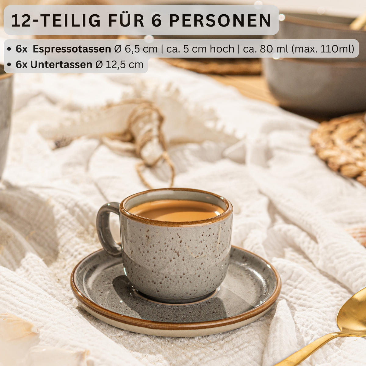 ESPRESSOTASSEN SET RIO PERLGRAU - 12 teilig aus Steingut - Grau, Stein (0.08L) - Sänger