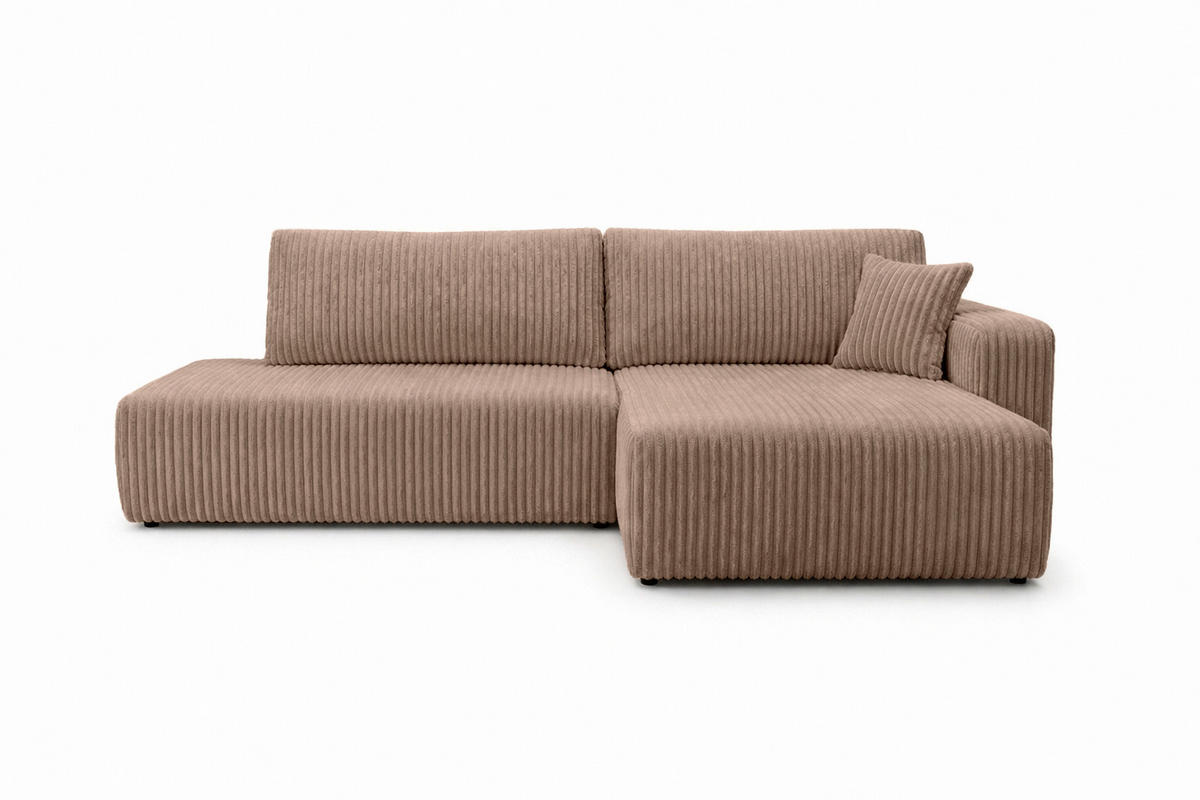 ECKSOFA Mit Schlaffunktion Und Bettkasten, Cordstoff Tilia, Braun, Rechts, OPEN XL - Braun, Holz (262/145cm) - Kaiser Möbel