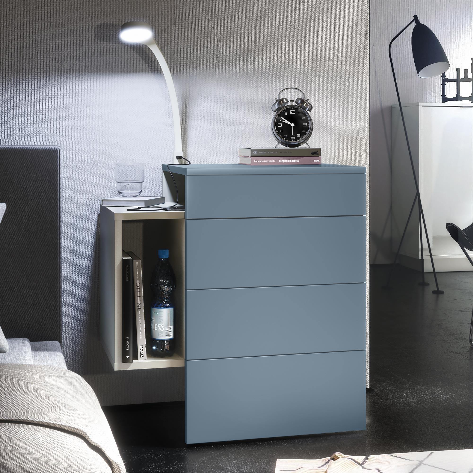 NACHTTISCH Queens Front in Denim matt - Pastellblau, Holzwerkstoff (60/63/36cm) - Vladon