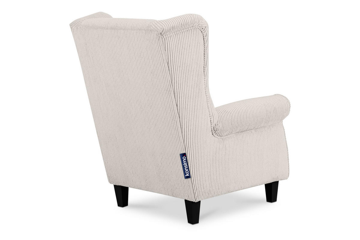 OHRENSESSEL MILES Kord-Bezug Petfriendly, beige - Beige/Creme, Holzwerkstoff/Buchenholz (82/105/97cm) - KONSIMO®