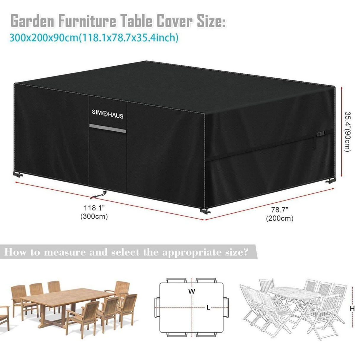ABDECKPLANE Gartenmöbel 300x200x90cm Wasserdicht UV Beständig - Schwarz, Textil (300/200/90cm)