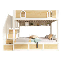 ETAGENBETT 90/200 cm Weiß/Natur mit Treppenschrank und Stauraum - Naturfarben, Holzwerkstoff (90/200cm) - Flora Grace