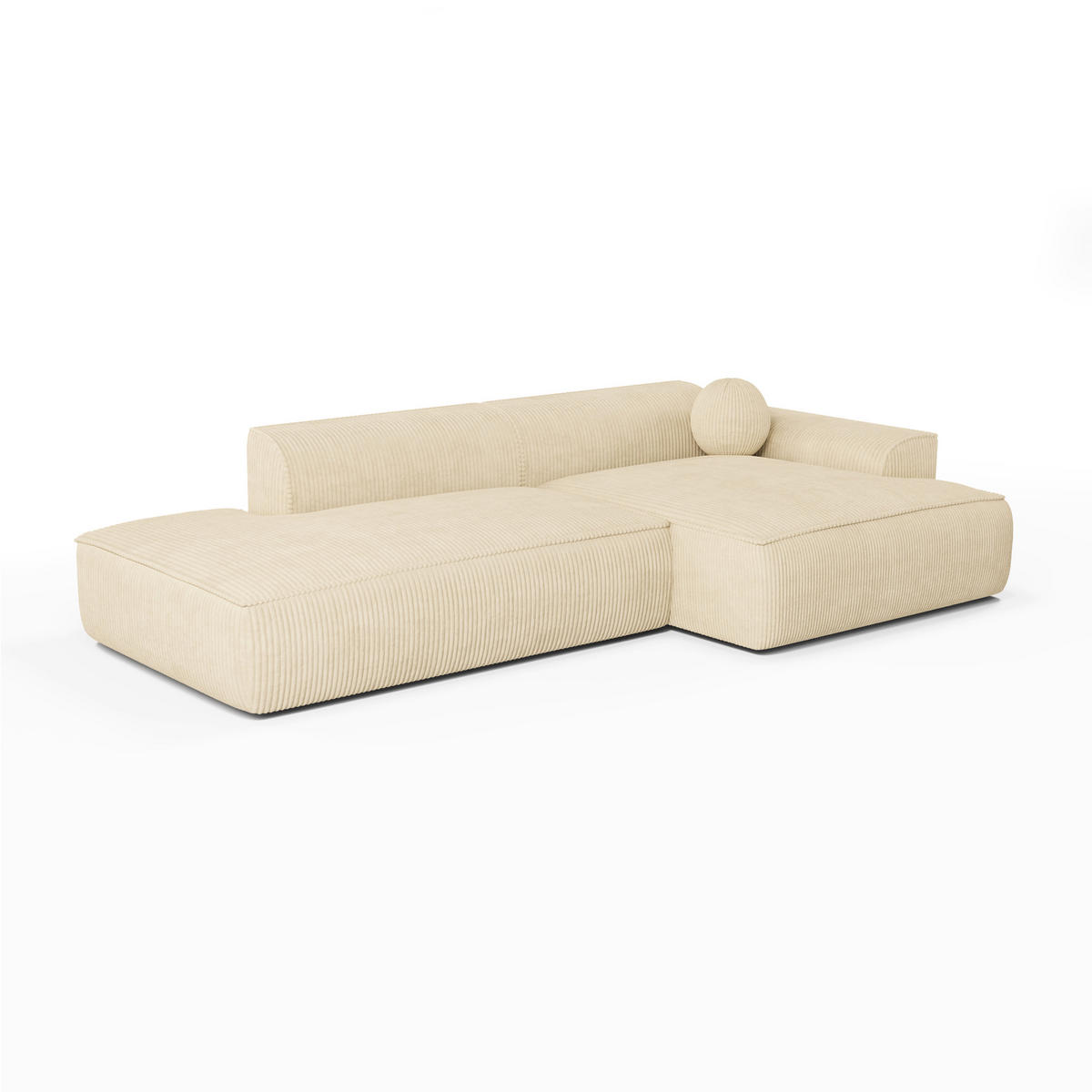 ECKSOFA RECHTS Gerippter Samt Creme 260cm - Creme, Textil (260/155cm) - Sia Home