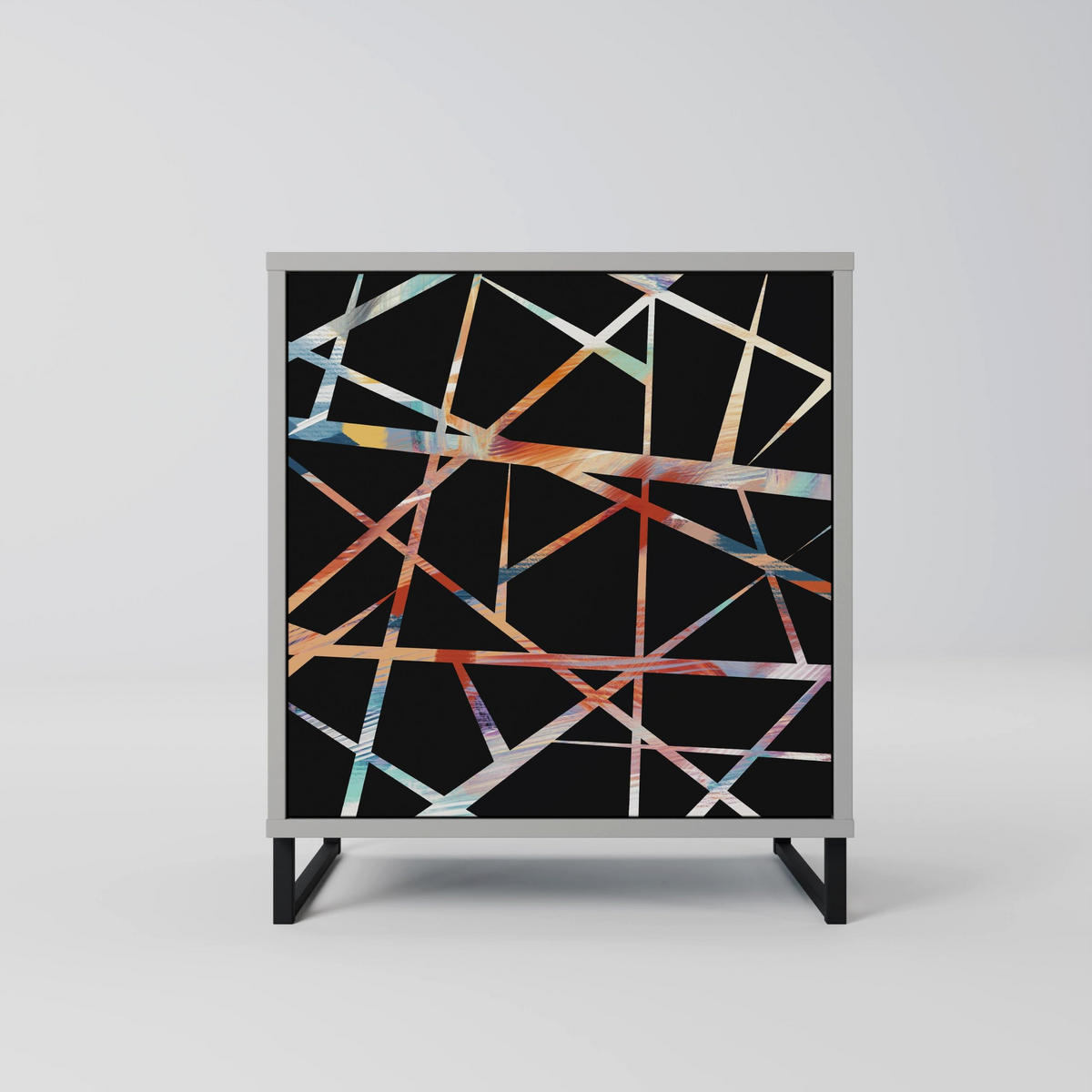 SIDEBOARD POLYGON VERVE, Grau, 57,5x42x70,5 cm, Schwarze Metall-Sternfüße - Multicolor/Schwarz, Holzwerkstoff/Metall (57.5/70.5/42cm) - SpaceRebels