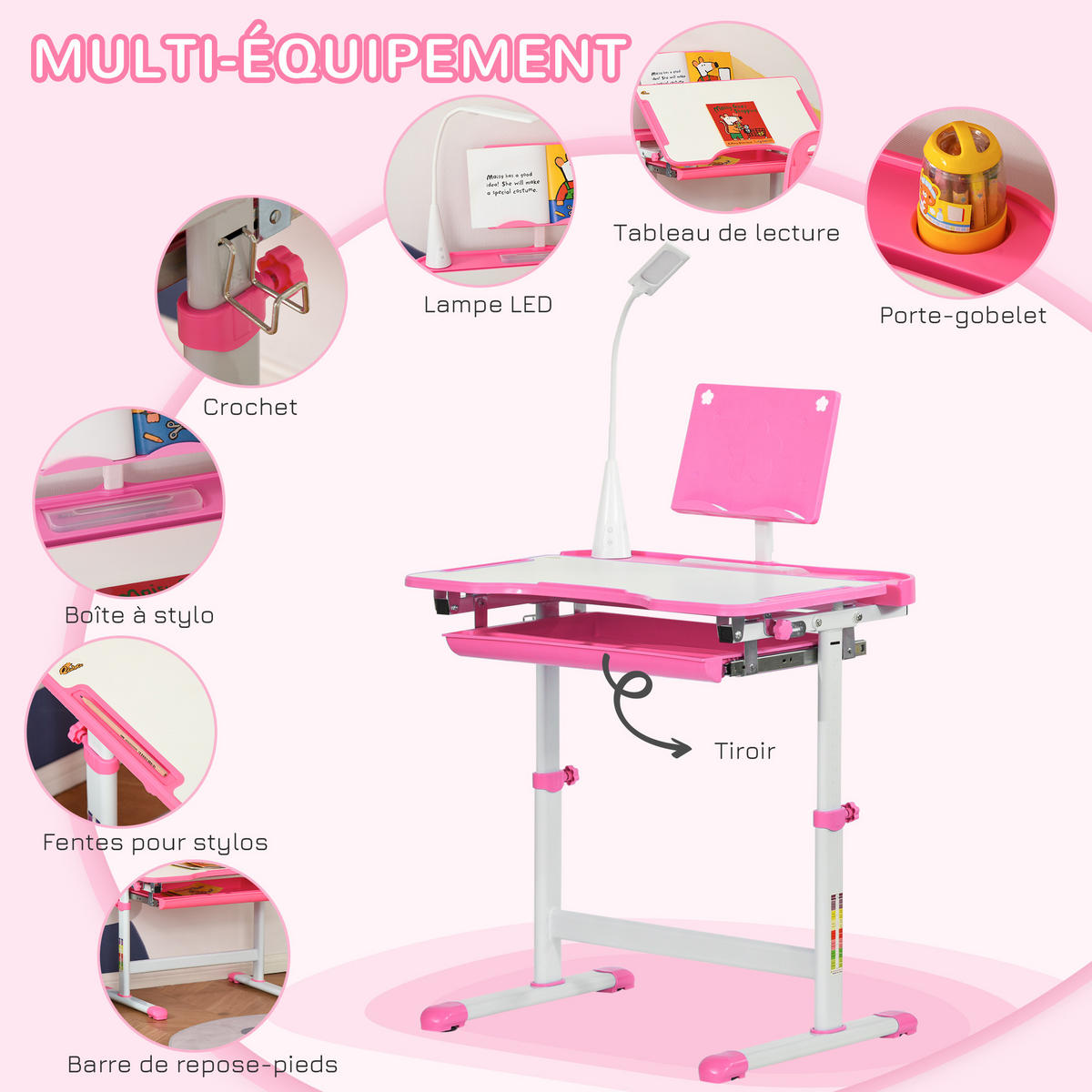 SCHREIBTISCH-SET DE-17538 Rosé - Pink, Metall (70/105/50cm) - ComfortXL
