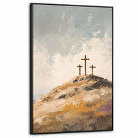 LEINWAND Bilder mit Rahmen - Hügel - Abstrakt - Christentum - Kreuz - 80x120 - Hellgrau, Textil (80/120cm) - MuchoWow