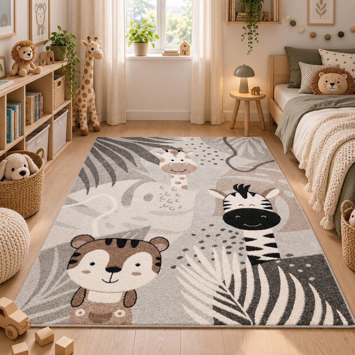 KINDER TEPPICH SOFTSTAR KIDS SAFARI ANIMAL FRIENDS - Grau, Textil (200/290cm) - Pergamon