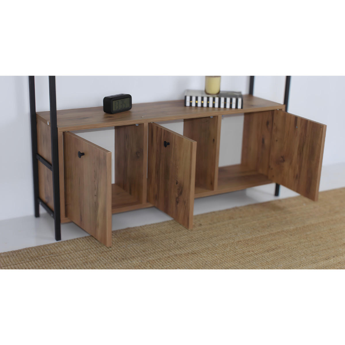 SIDEBOARD 3 Türen, Nussbaum-Dekor, L120 cm - NERO - Apfelbaumfarben, Holzwerkstoff (30/75/120cm) - Calicosy