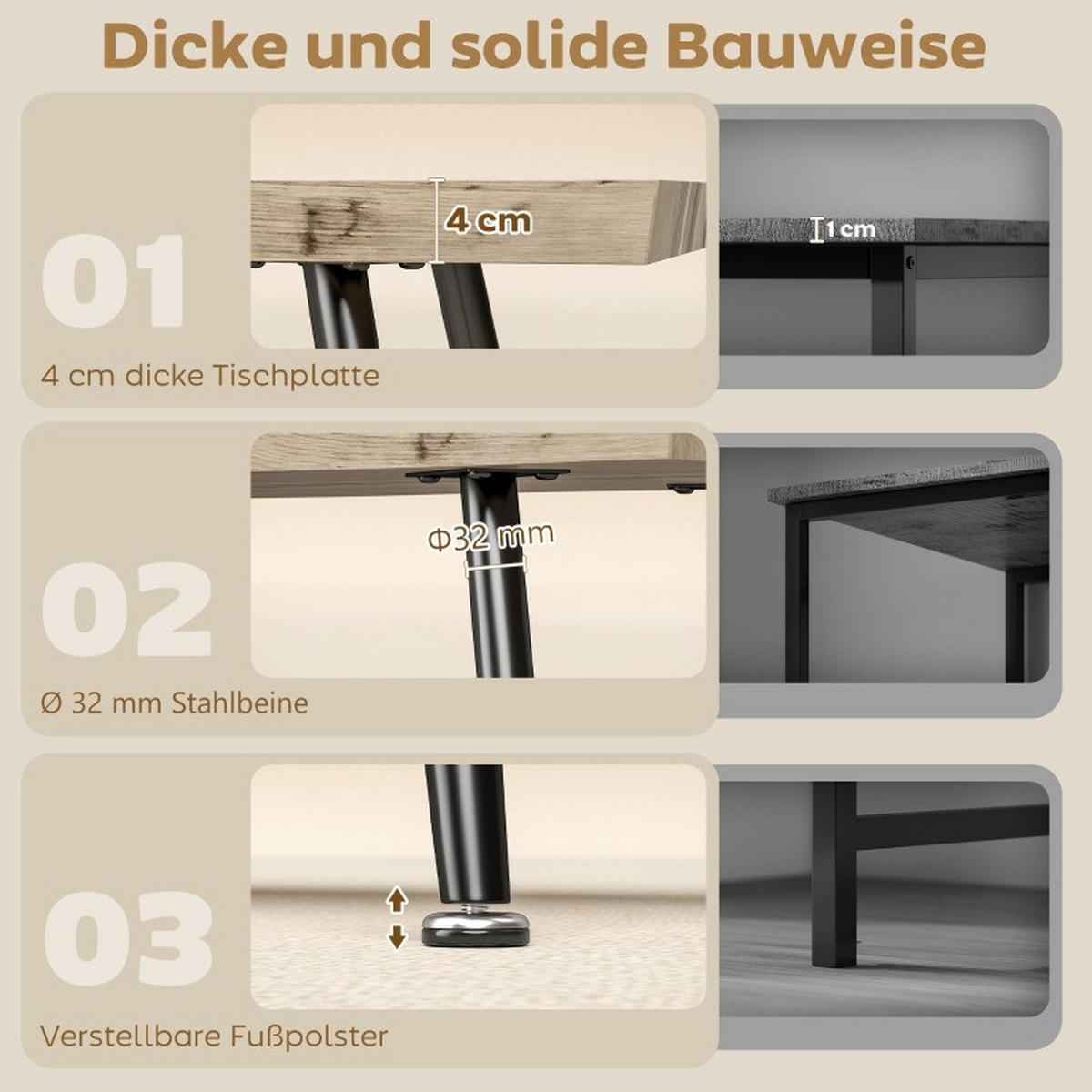 COUCHTISCH 100/50/45 cm Eiche aus Holz mit Stahlbeinen - Eichefarben, Holz (100/50/45cm) - OKMYHOME