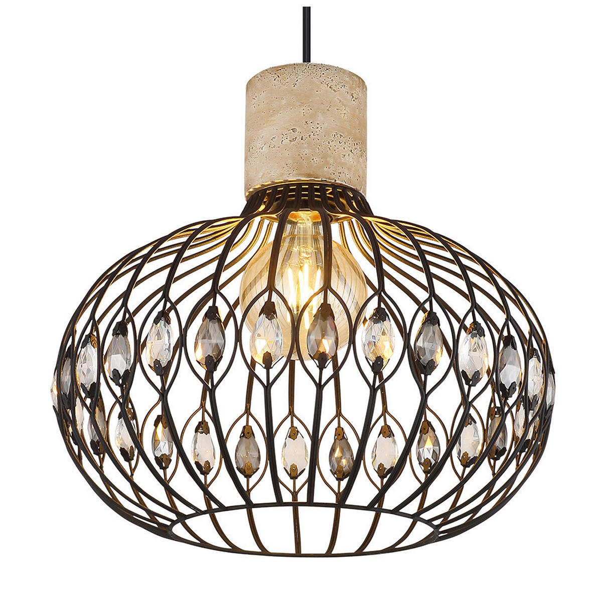 LED PENDELLEUCHTE Travertin Schwarz höhenverstellbar - Schwarz, Metall (38/38/150cm) - Globo Lighting