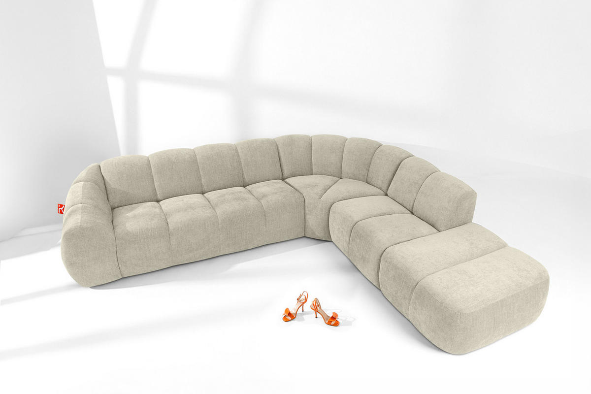 ECKSOFA RECHTS FLAVA, Ecru - Ecru, Holz/Holzwerkstoff (310/274cm) - KONSIMO®