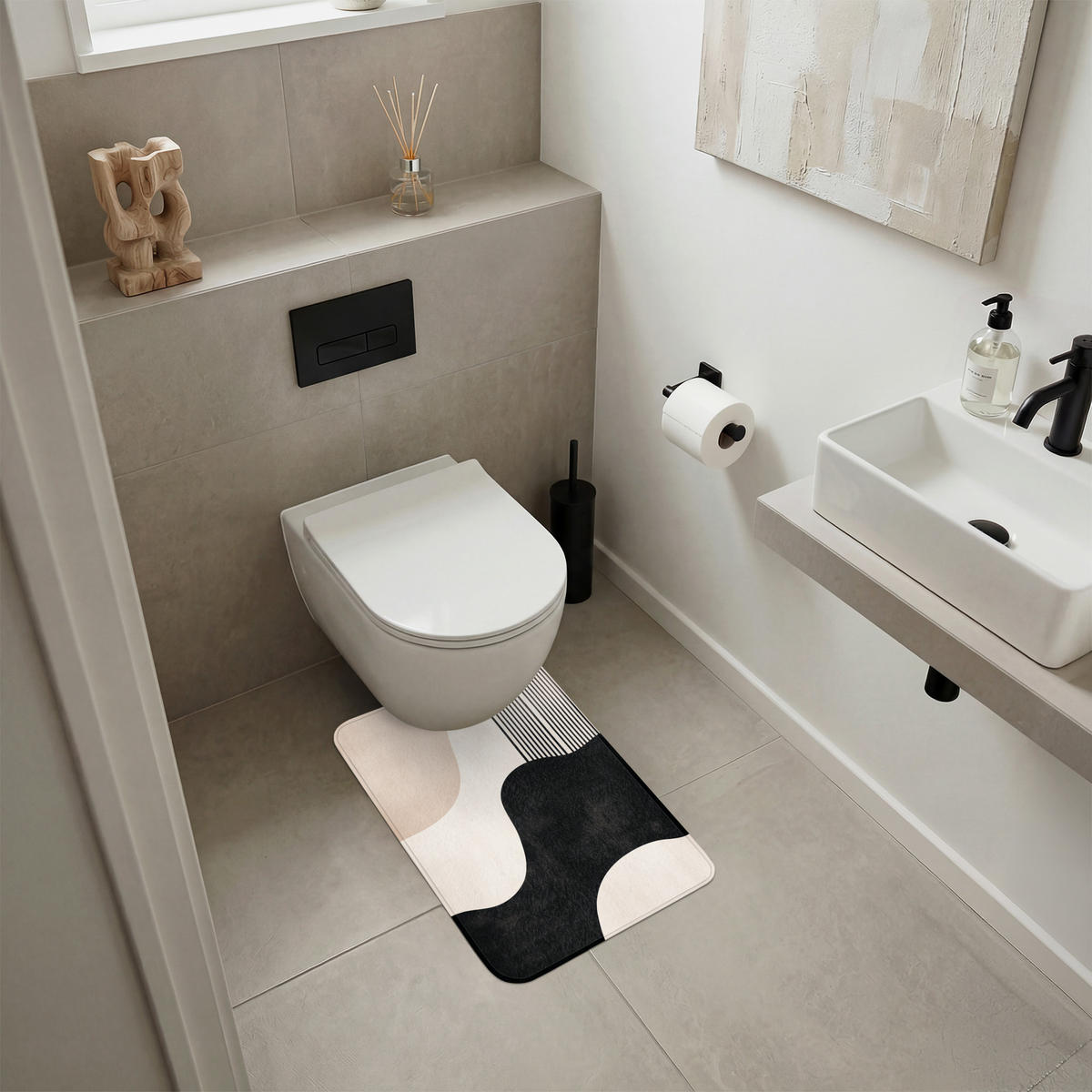 WC-VORLEGER Abstrakt - Japandi - Beige - Modern WC Teppich 40x60 cm - Beige, Kunststoff/Textil (40/1cm) - OnlyWow