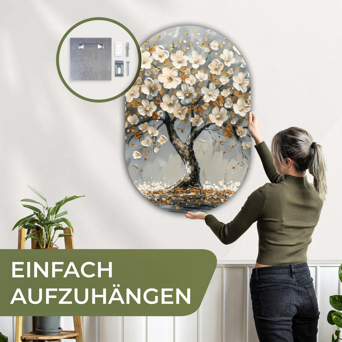 WANDBILD Baum - Gold - Blumen - Abstrakt - Kunst 80x120 cm - Goldfarben, Kunststoff (80/120cm) - MuchoWow