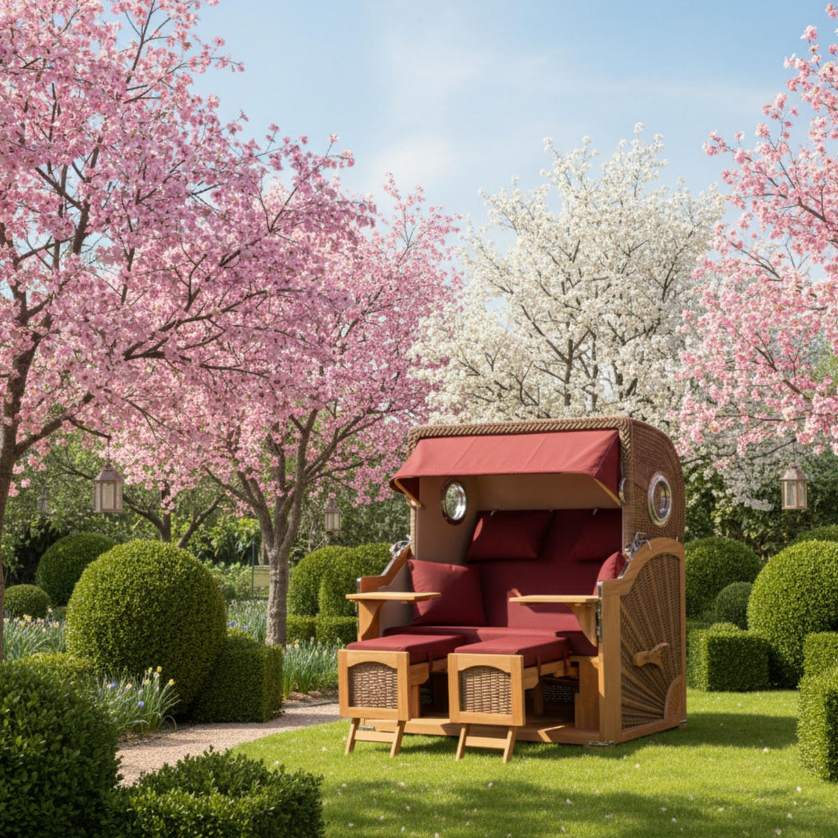 STRANDKORB XXL Düne Grande Teak Banana - Rot/Braun, Metall (142/170/95cm) - Mr. Deko