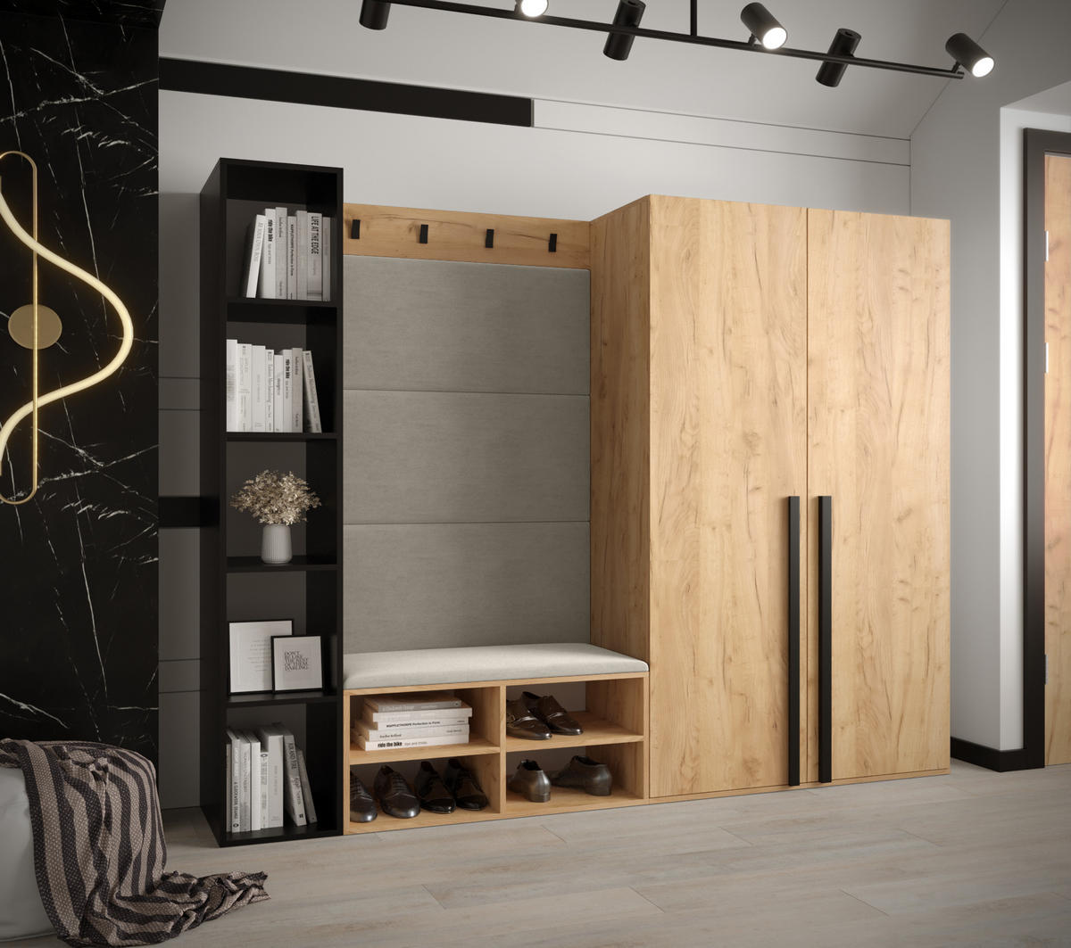 GARDEROBEN-SET 214/184/42 - Eichefarben/Creme, Holz/Kunststoff (214/184/42cm) - MÖBEL KRYSPOL