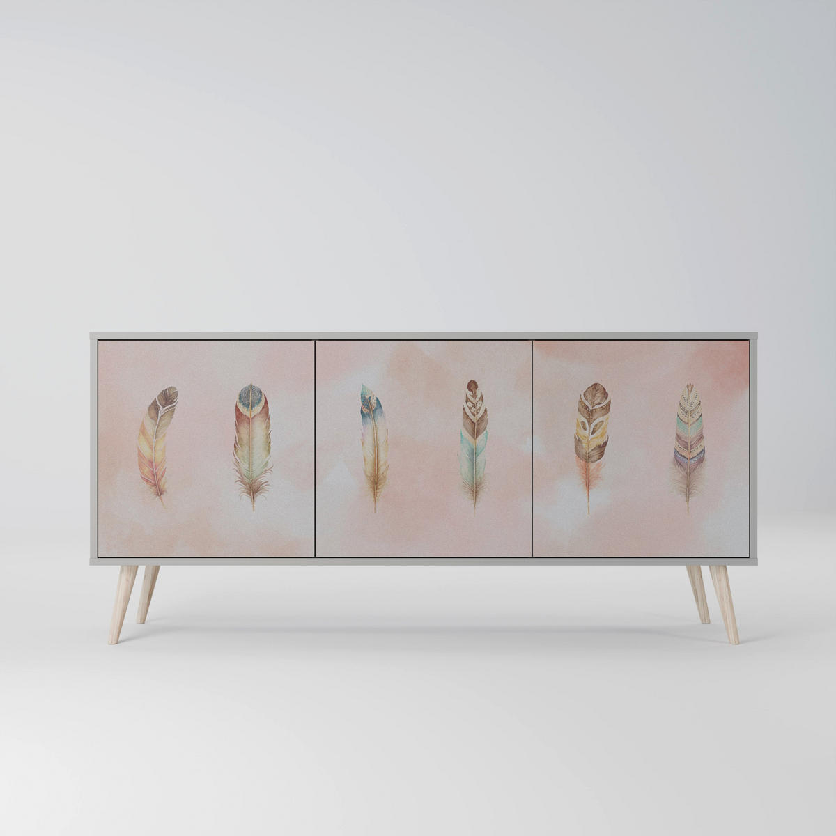 SIDEBOARD THE DELIQUESCE, Eicheneffekt, 164,5x42x77,5 cm, 3 Türen - Eichefarben/Buchefarben, Holzwerkstoff/Buchenholz (164.5/77.5/42cm) - SpaceRebels