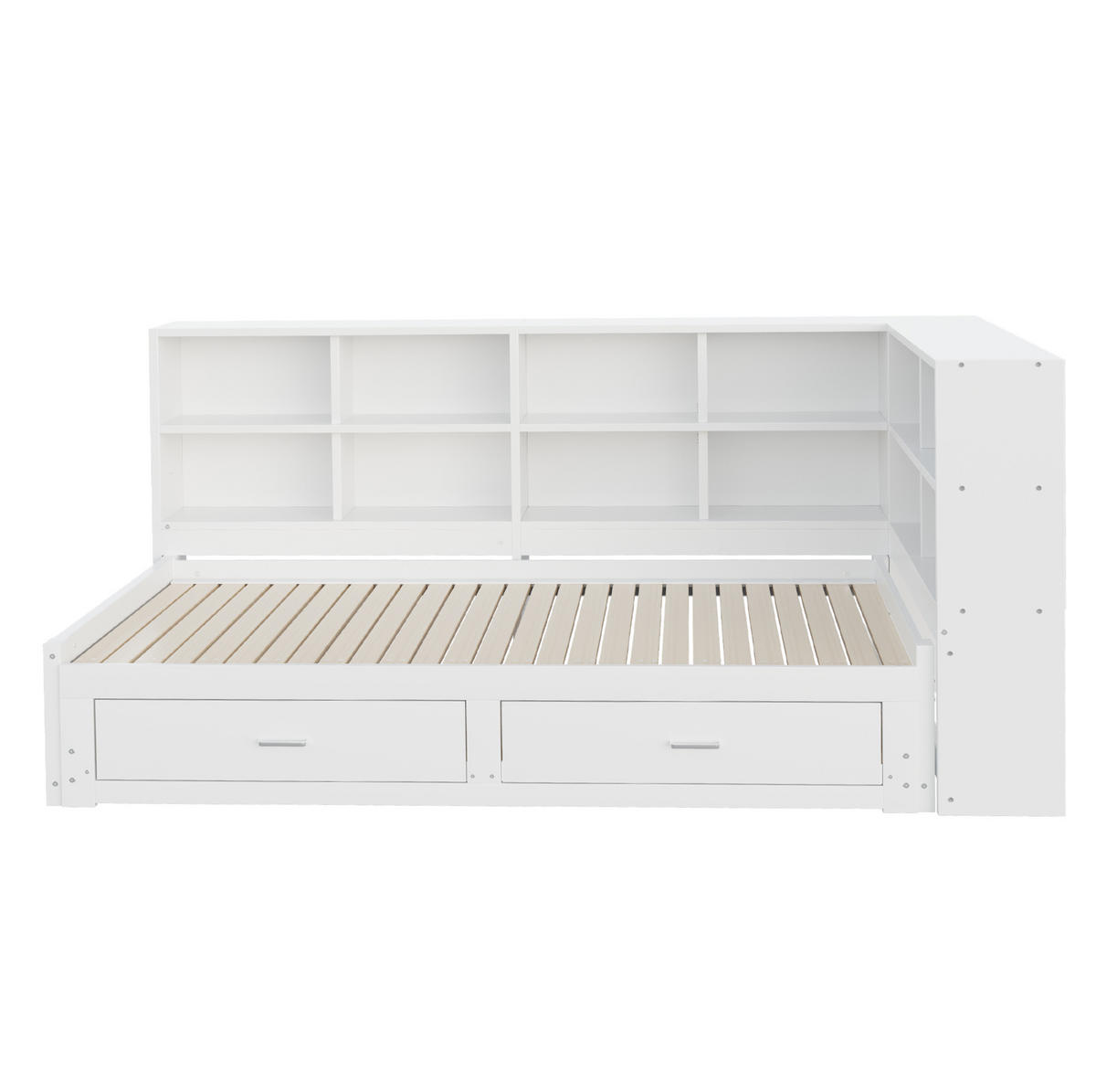 BETT 90/190 cm mit Ausziehbett, Stauraum & Lattenrost in Weiß - Weiß, Holzwerkstoff (90/190cm) - BEAOK