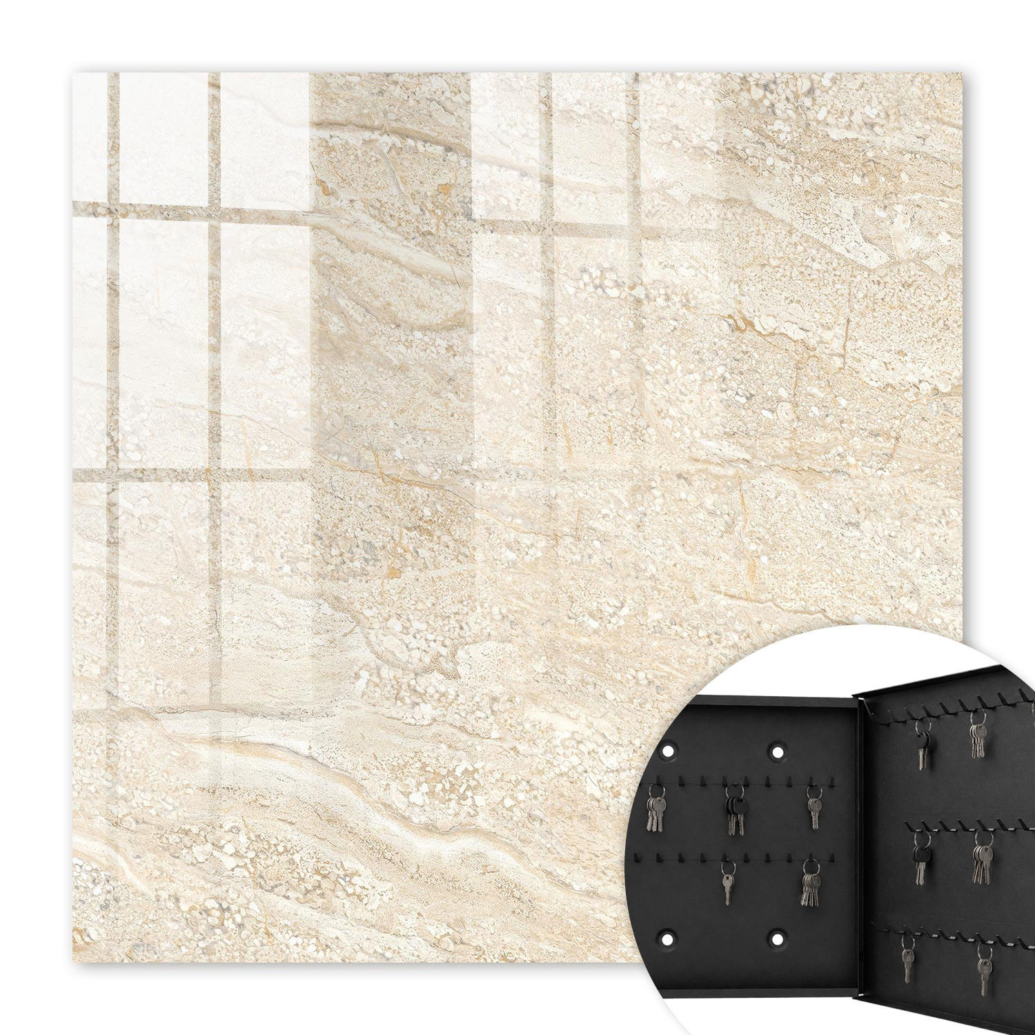 SCHLÜSSELBOX Schwarz 30x30 cm- Türöffnung nach rechts - Beige Wellen - Beige, Metall (30/30/5cm) - TULUP