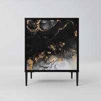 SIDEBOARD MARBLE OF TOMMORROW, Schwarz, 57,5x42x72,5 cm, Schwarze Metallfüße - Multicolor/Schwarz, Holzwerkstoff/Metall (57.5/72.5/42cm) - SpaceRebels