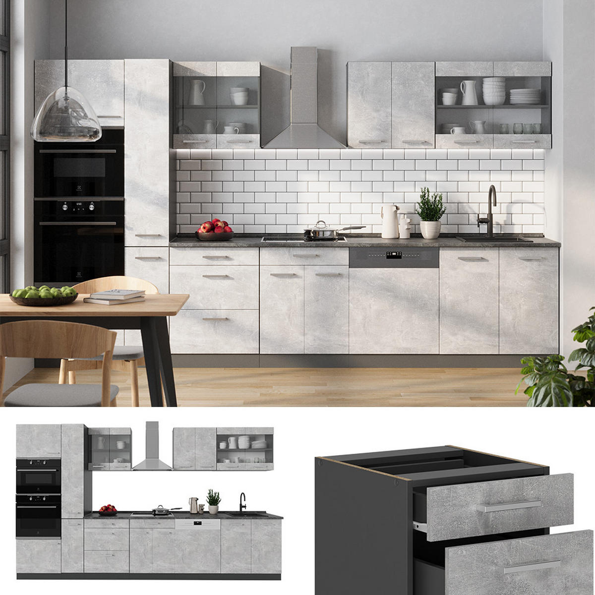 KUCHYNĚ R-Line Beton/antracit - šedá/antracitová, kompozitní dřevo (350/81.6/60cm) - Vicco