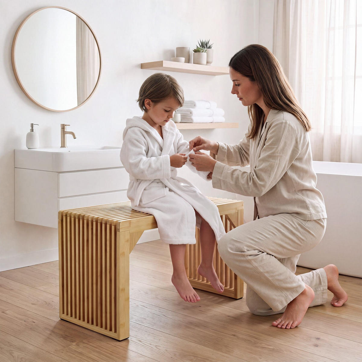 SITZBANK Ribb, Belastbarkeit 350 kg, Bambus - Beige, Holz (73/43/35cm) - tectake