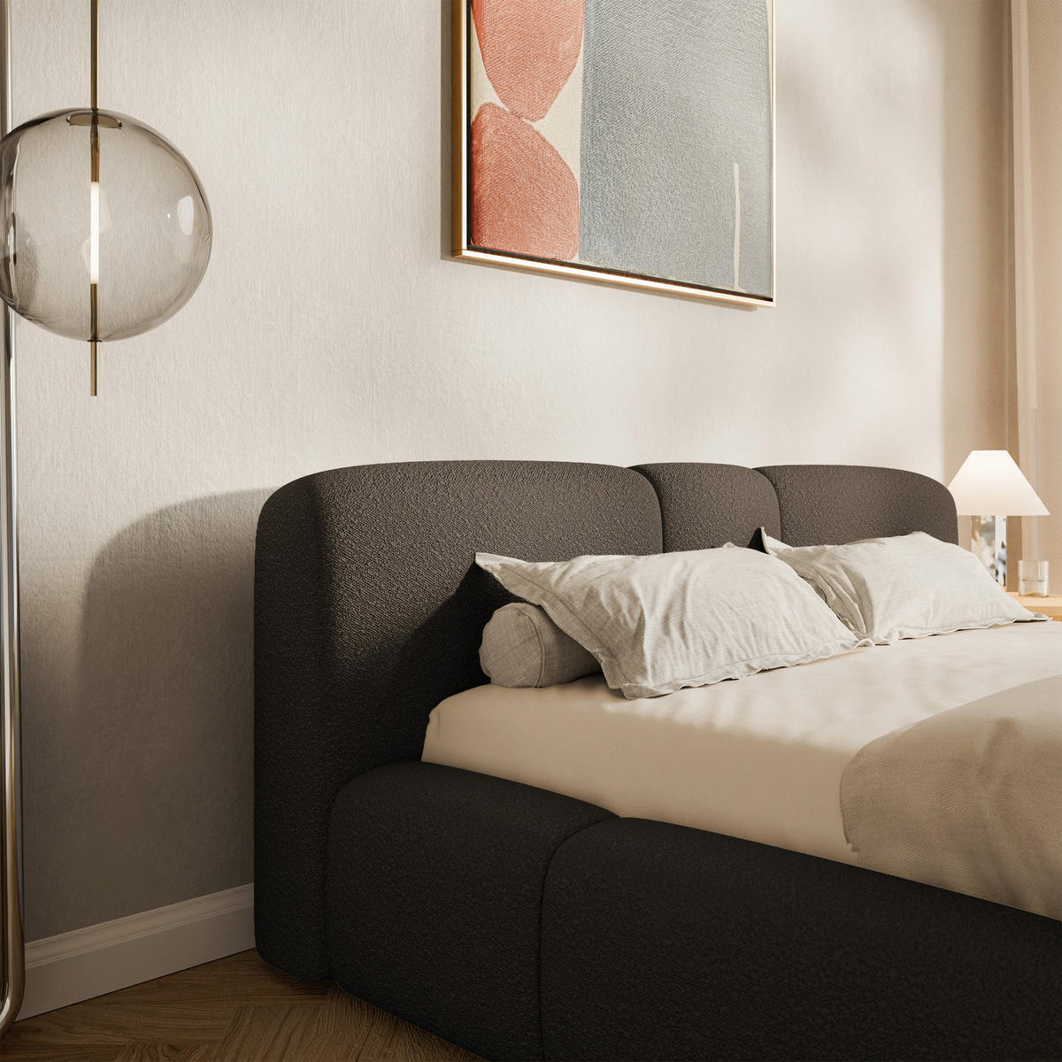 ČALOUNĚNÁ postel Bowia, hnědé bouclé, 180x200 cm - černá/hnědá, textil (180/200cm) - Selsey