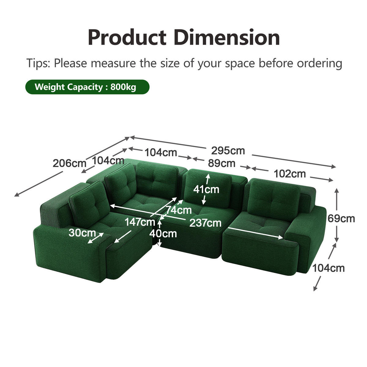 ECKSOFA Cord Grün mit Kissen - Grün, Textil (382/177cm) - WISHDOR
