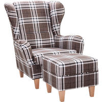 OHRENSESSEL Sofia Relaxsessel mit Hocker | Design Oxford - Braun/Weiß, Textil (92/68/95cm) - Supellex