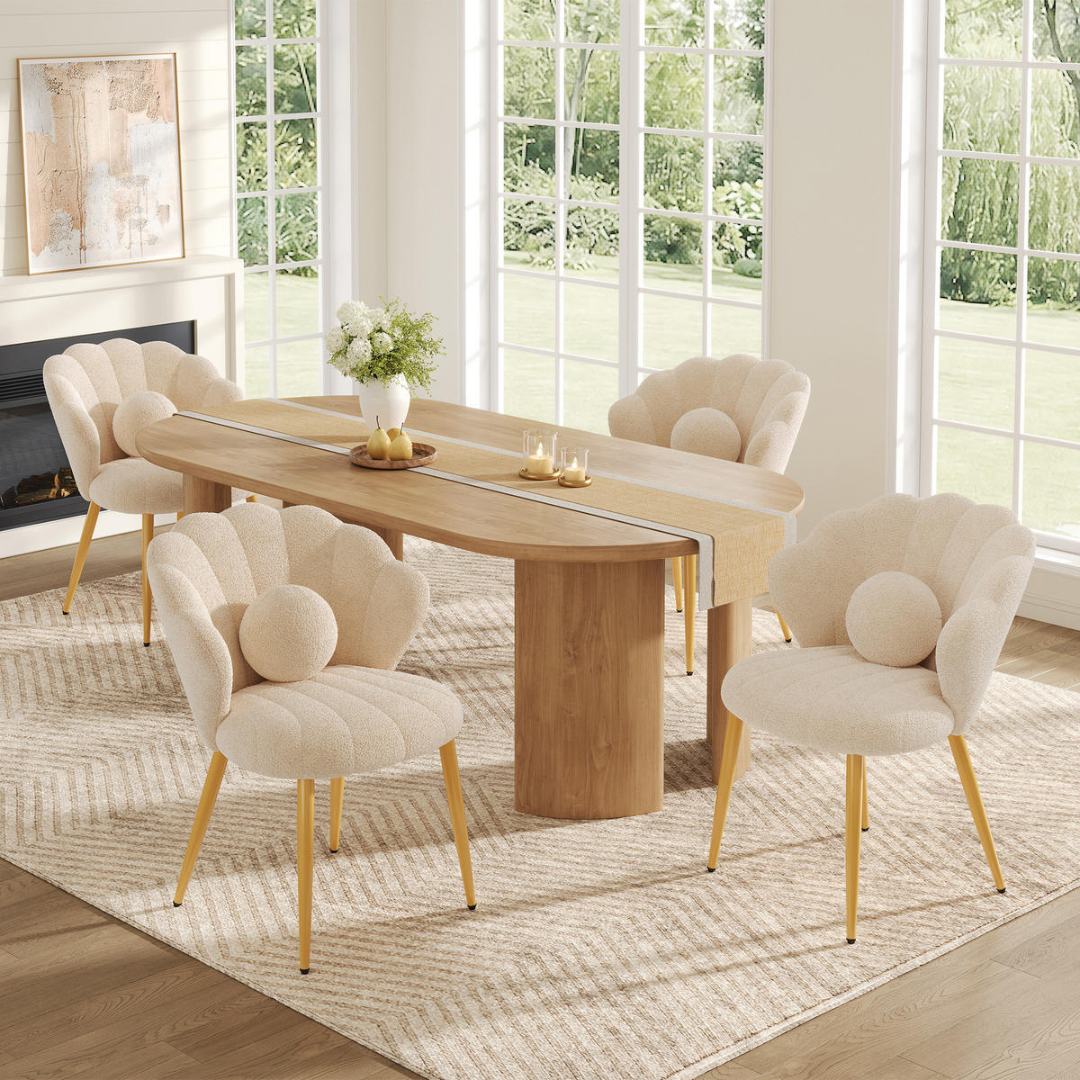 STUHL-SET 4 Stück Muschel-Design, DE-42124, Beige - Beige, Holzwerkstoff (62.5/83/60cm) - ComfortXL