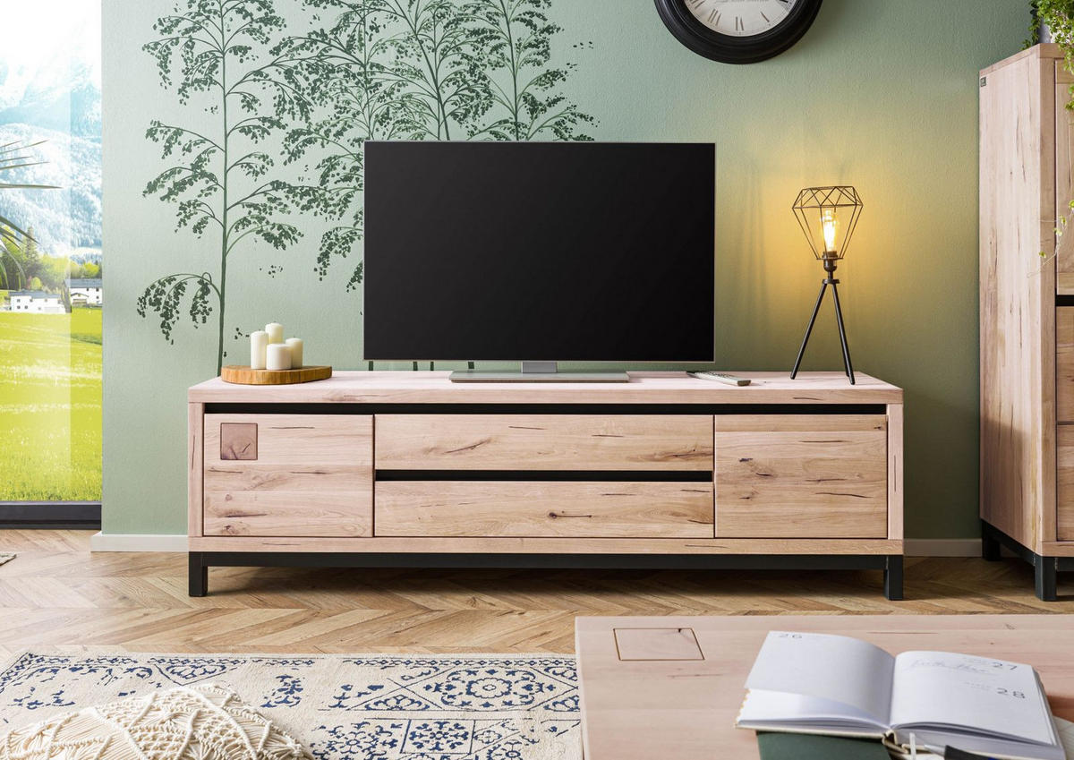 TV-BOARD Wildeiche 190x40x56 bianco geölt VILLANDERS #253 - Beige, Holz (190/56/40cm) - Massivmoebel24