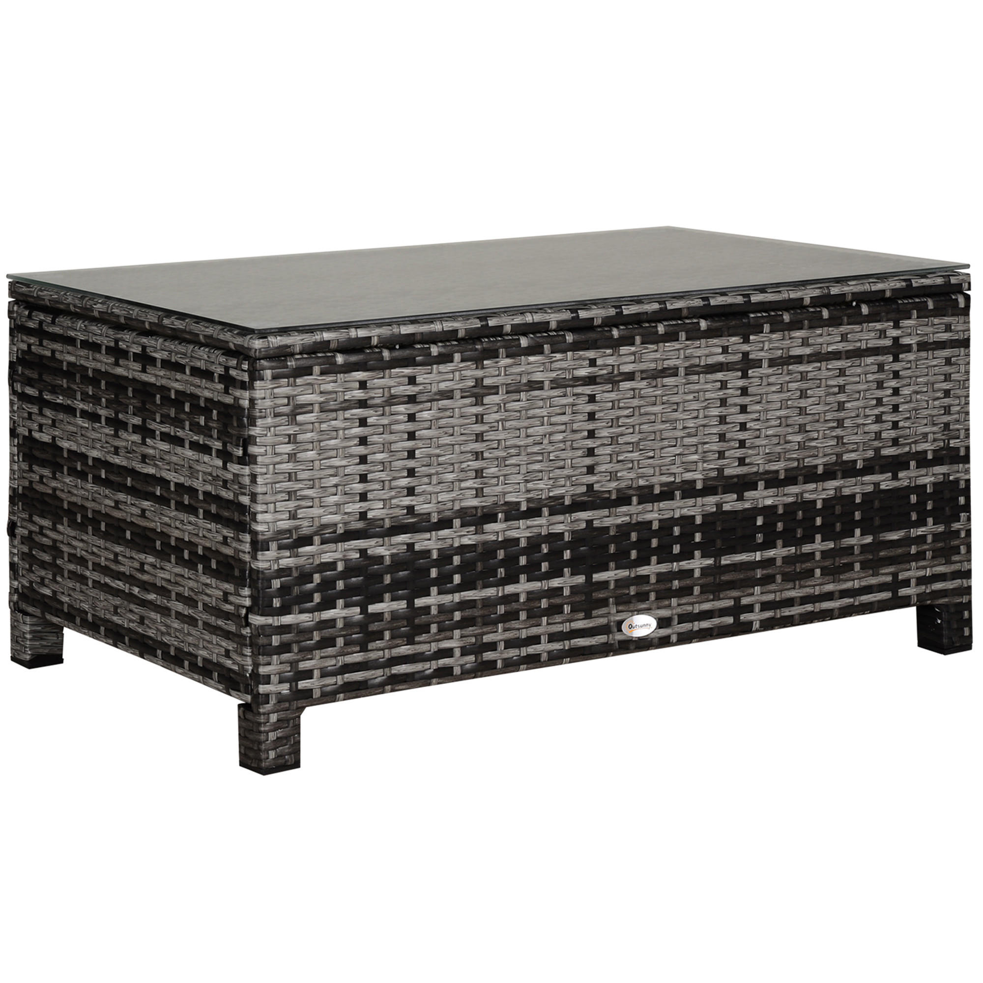 COUCHTISCH Rattan, Metall, Gehärtetes Glas, Grau - Grau, Kunststoff (85/50/39cm) - Outsunny