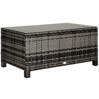 COUCHTISCH Rattan, Metall, Gehärtetes Glas, Grau - Grau, Kunststoff (85/50/39cm) - Outsunny