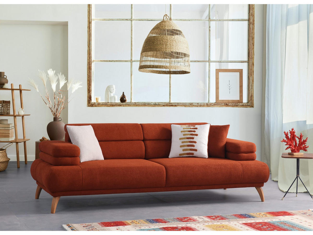 3 Sitzer SOFA Sevda Bouclé Terracotta - Terracotta, Holz/Textil (240/80/103cm)