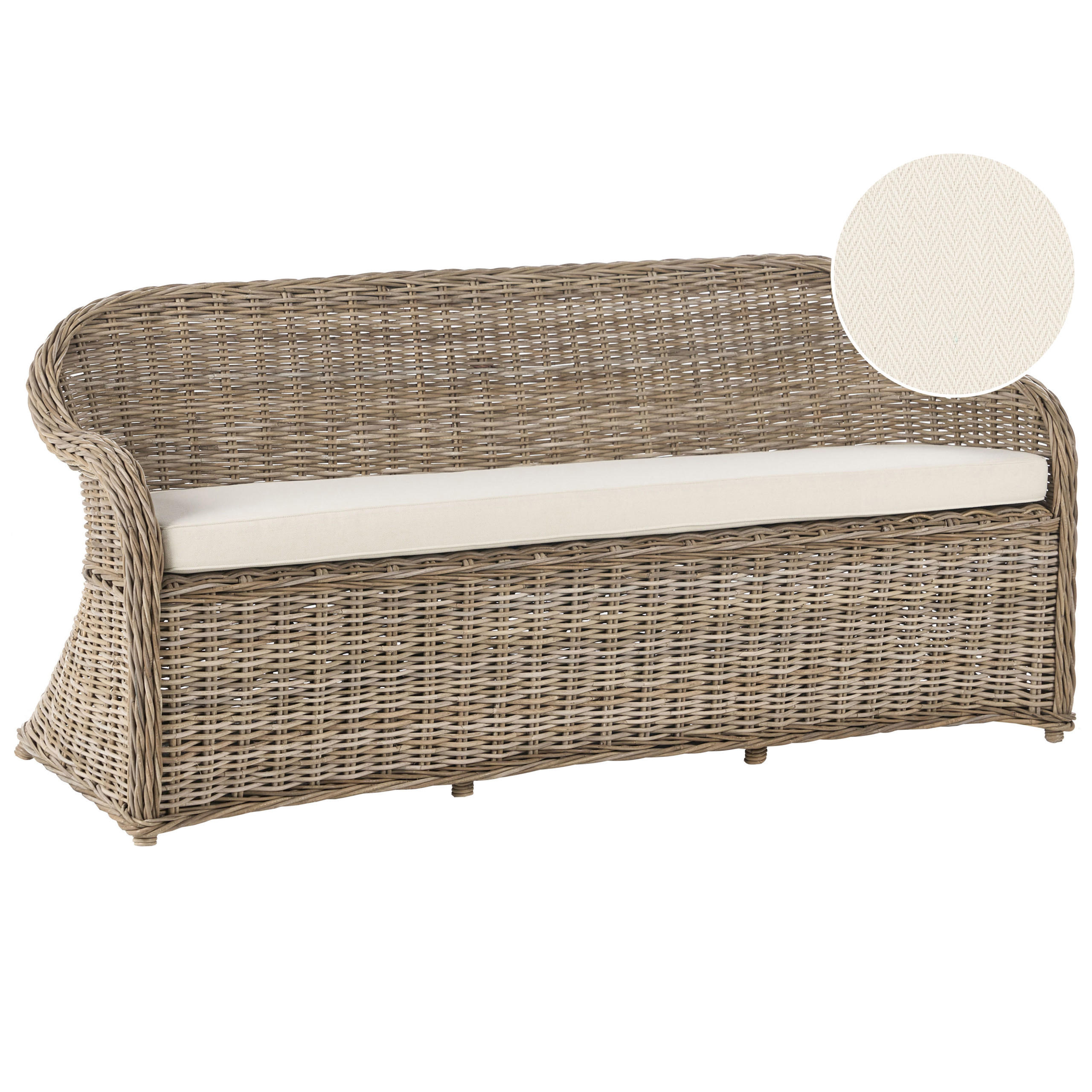 GARTENSOFA 3-Sitzer Naturfarben Susua - Naturfarben/Weiß, Naturmaterialien (189/87/66cm) - Beliani