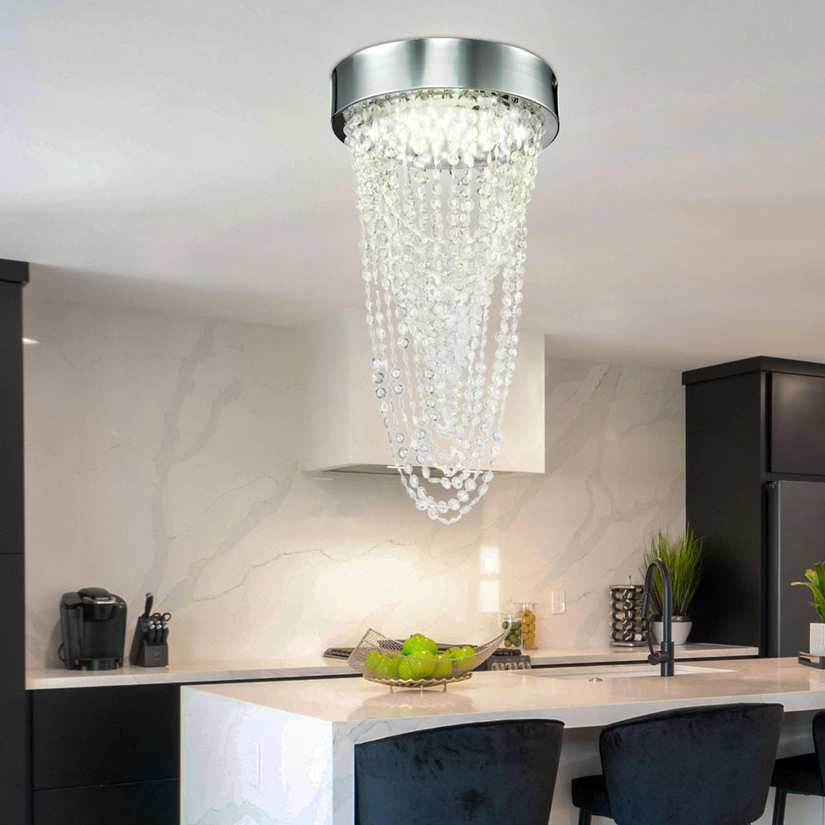 LED DECKENLEUCHTE Kira Chrom Kristall - Klar, Metall (20/20/34cm)