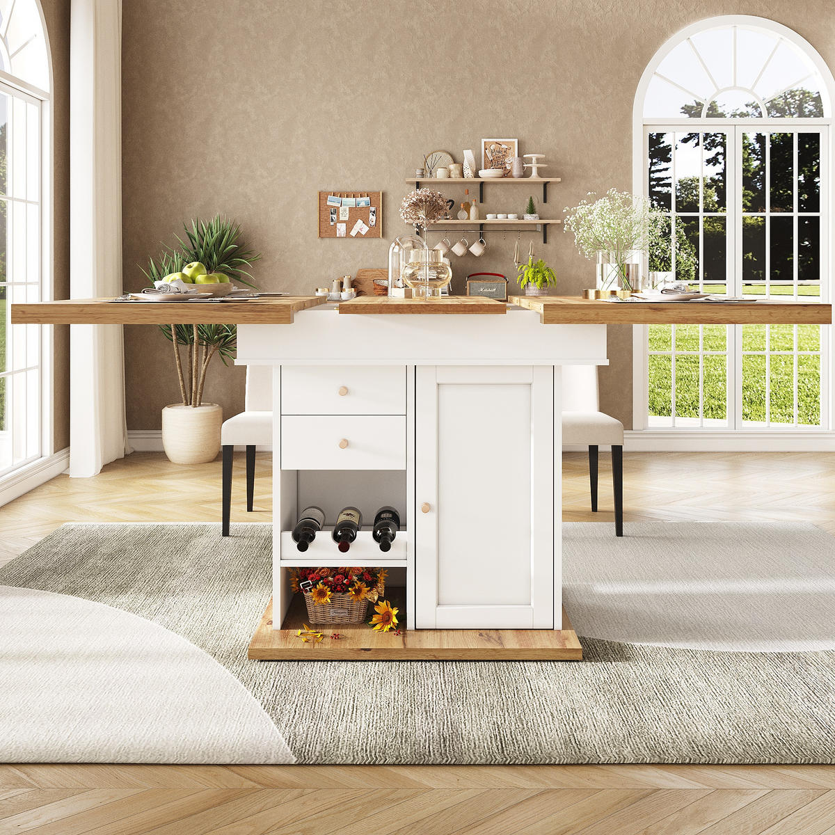 ESSTISCH 80/140/75 cm Weiß Natur aus MDF mit Stauraum und Auszug - Naturfarben, Holzwerkstoff (140/80/75cm) - OKWISH