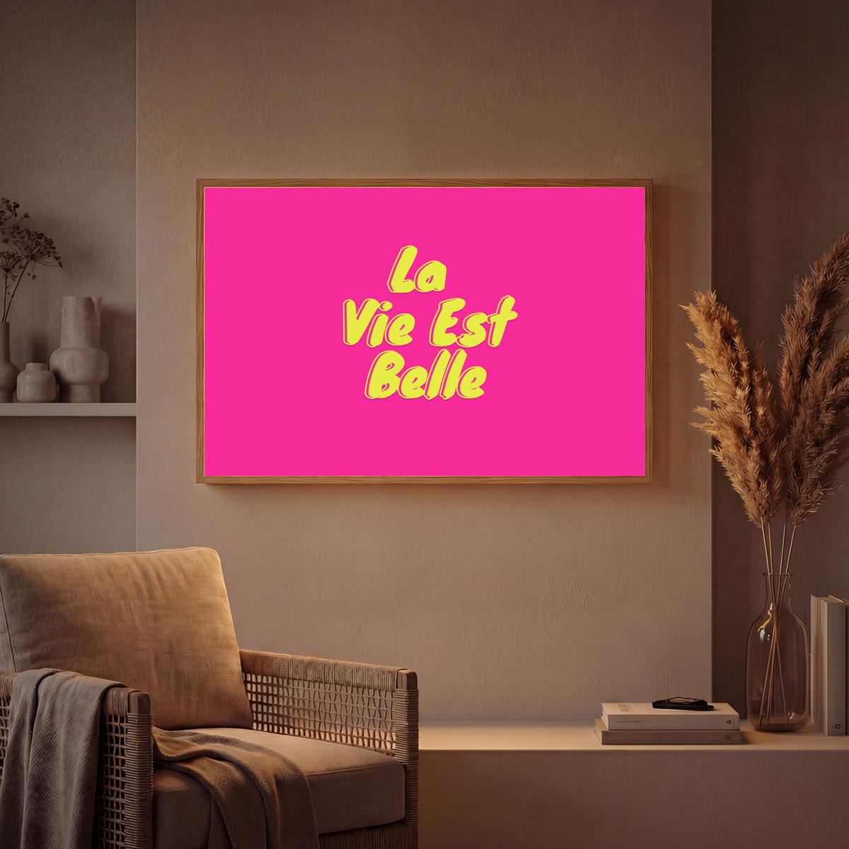 NÁSTĚNNÁ LAMPA S AKUMULÁTOREM Citace - Retro - Pink 100x70 cm - růžová, kompozitní dřevo (100/70/8cm) - OnlyWow