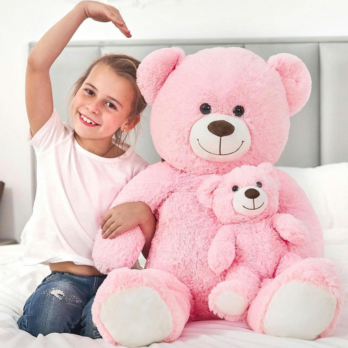 STOFFTIER Teddybär 2-teiliges Set 100 cm Rosa - Rosa, Textil (45/100cm)