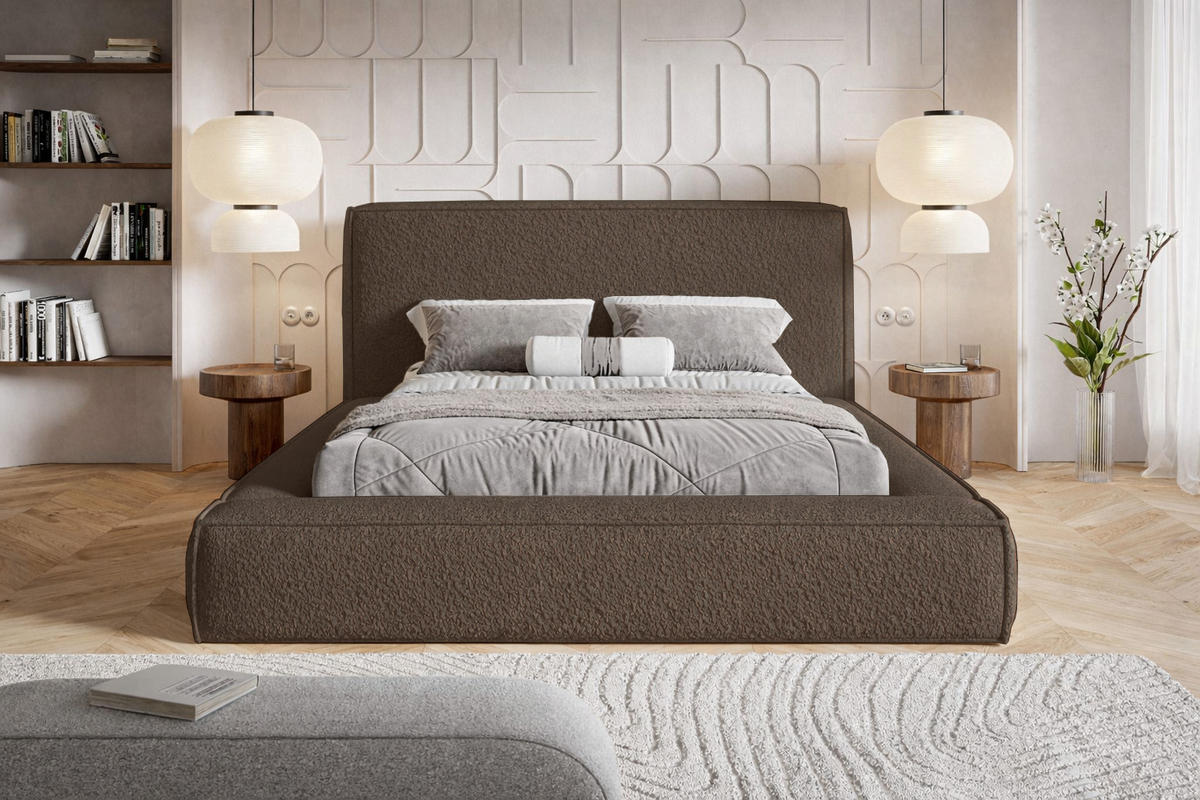 POLSTERBETT Boucle 160x200 Karano, Dicker Schaum, Bettkasten, Braun - Braun, Holz/Textil (160/200cm) - Emporius