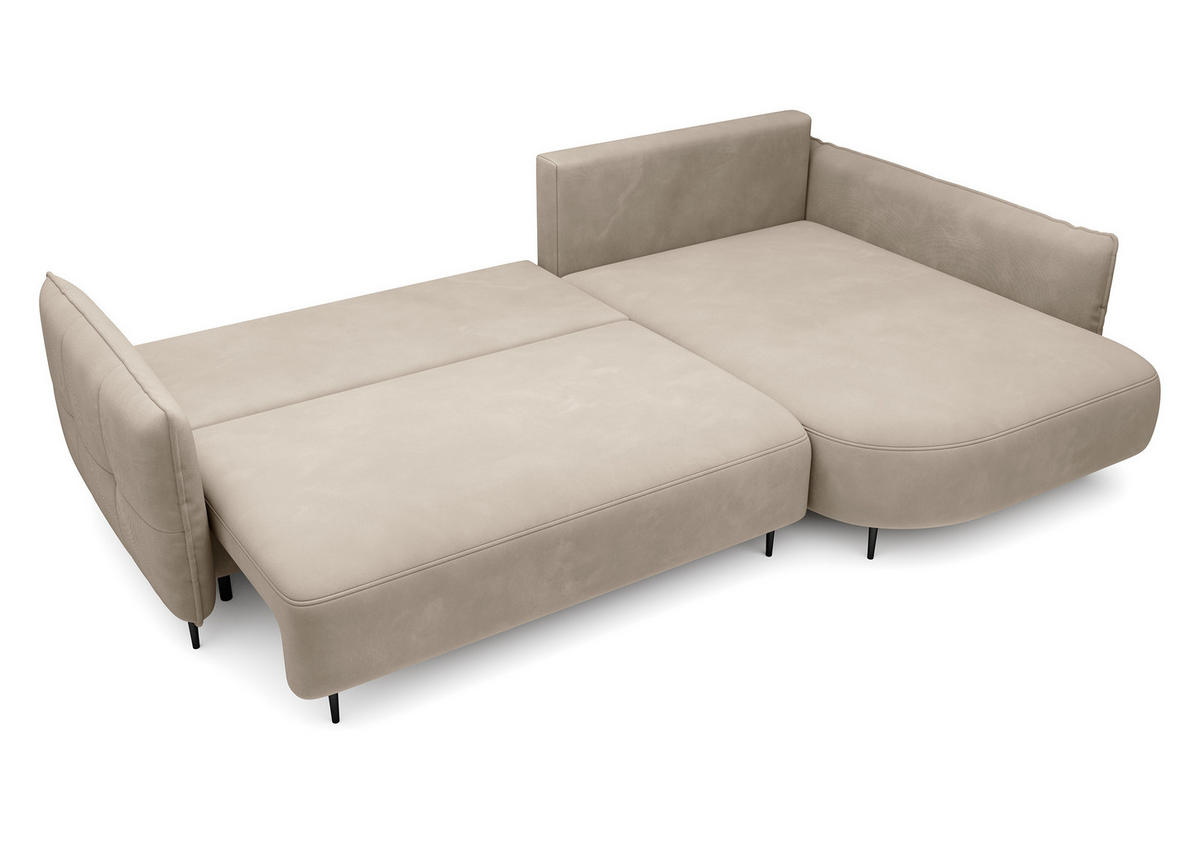 ECKSOFA Oblivio Hellbeige Velours - Beige/Schwarz, Textil/Metall (285/200cm) - Selsey