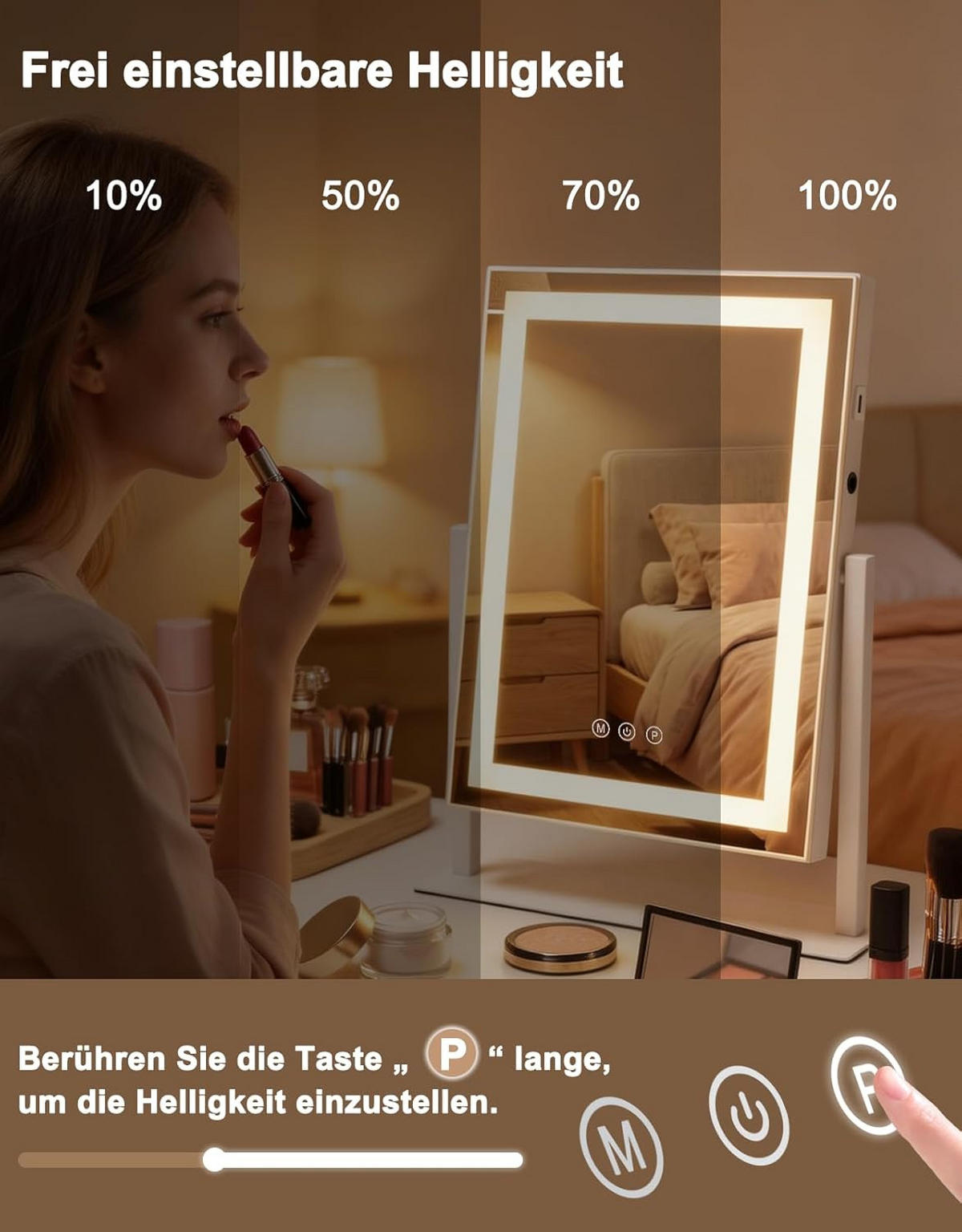 LED kosmetické zrcátko 10/35/46,5 cm - bílá, sklo (10/46.5/35cm) - Nettlife