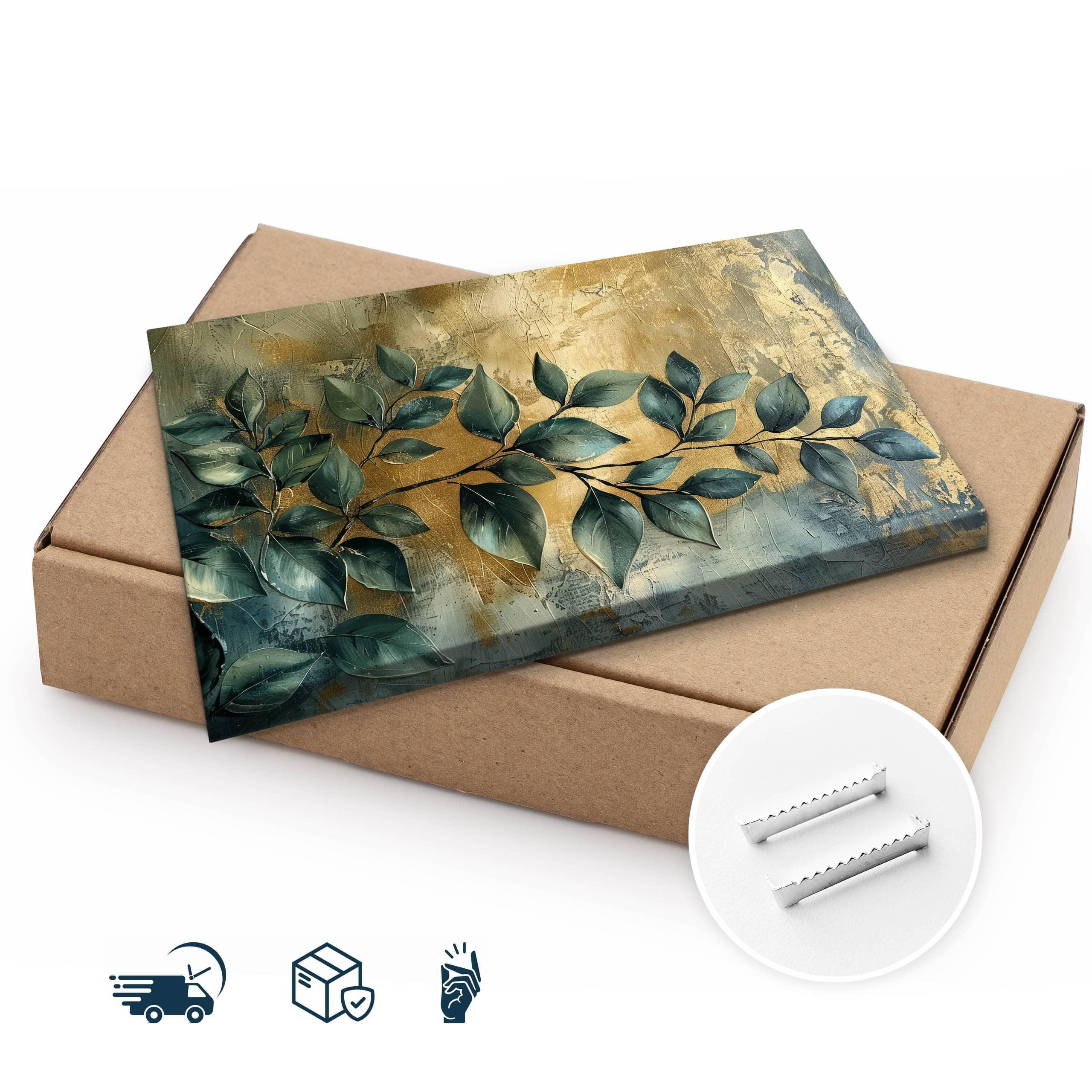 Thumbnail - Muralo Leinwandbild, Grün, Beige, Grau, Textil, Kiefer, Baum/Pflanze/Natur, Abstrakt, Rechteckig, 90x60 cm, einfache und...