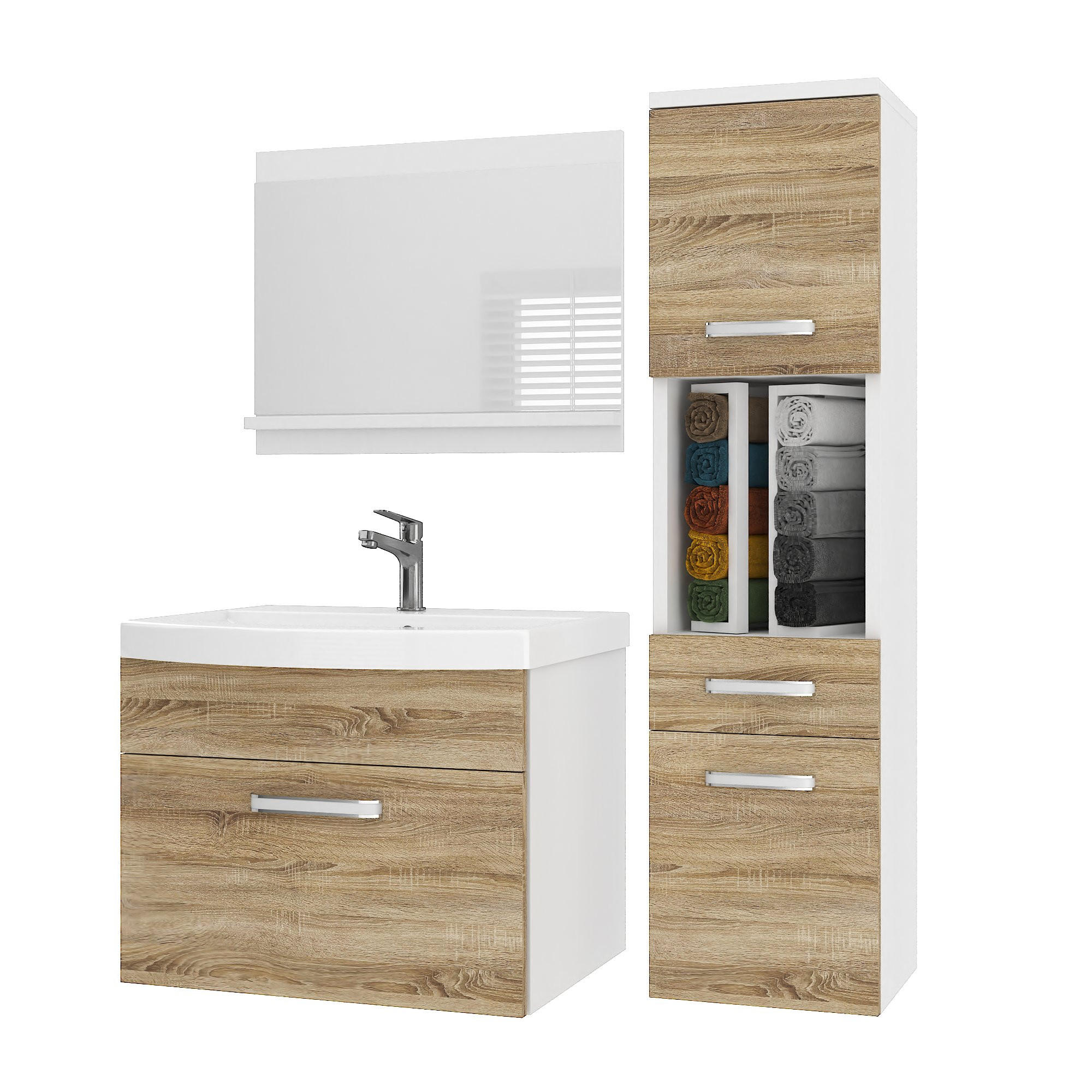 BADMÖBEL Badezimmer SET PRI M3, Sonoma Eiche Matt, 90 cm - Sonoma Eiche, Holz (38.7/113.5/90cm) - B BELINI GROUP